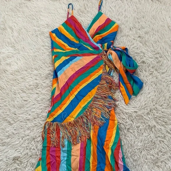NWT farm rio striped scarf wrap maxi dress in rainbow - Picture 7 of 11